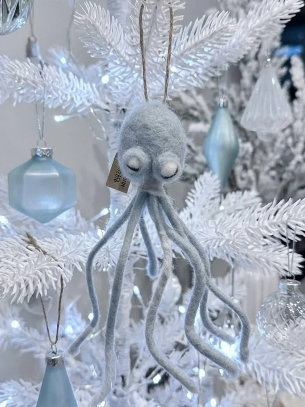 Hand-Felted Wool Octopus Hanging Ornament – Soft Dusty Blue / Grey